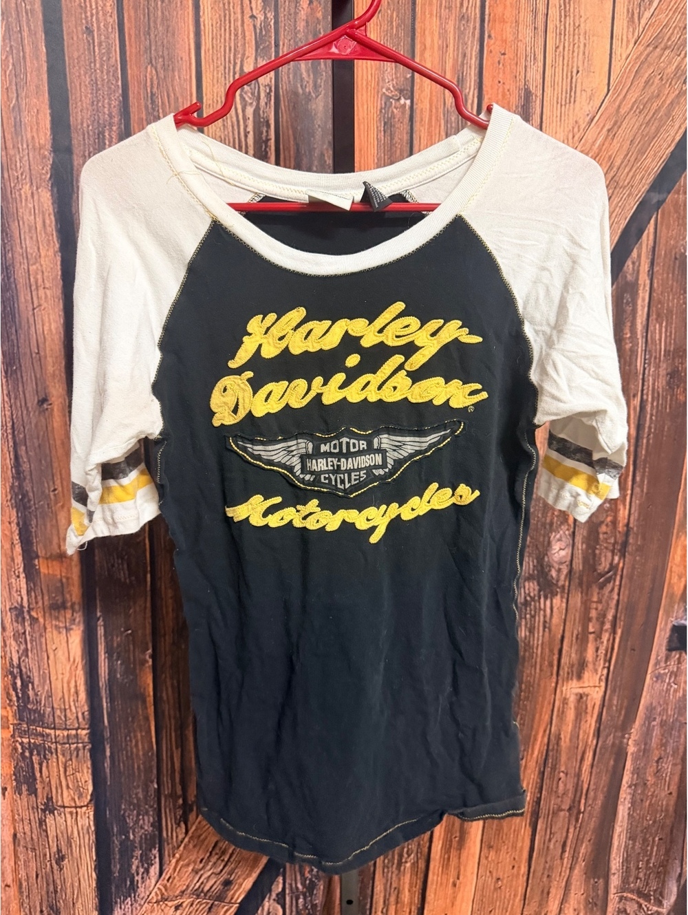 Harley-Davidson Motorcycles Black and White Raglan Shirt Medium
